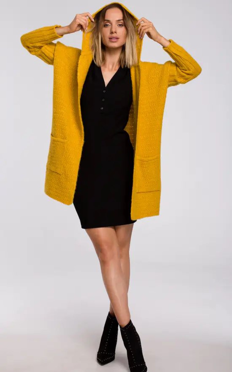 Knitwear * | Promo Moe Comfortable Chunky Knit Hooded Cardigan In Yellow