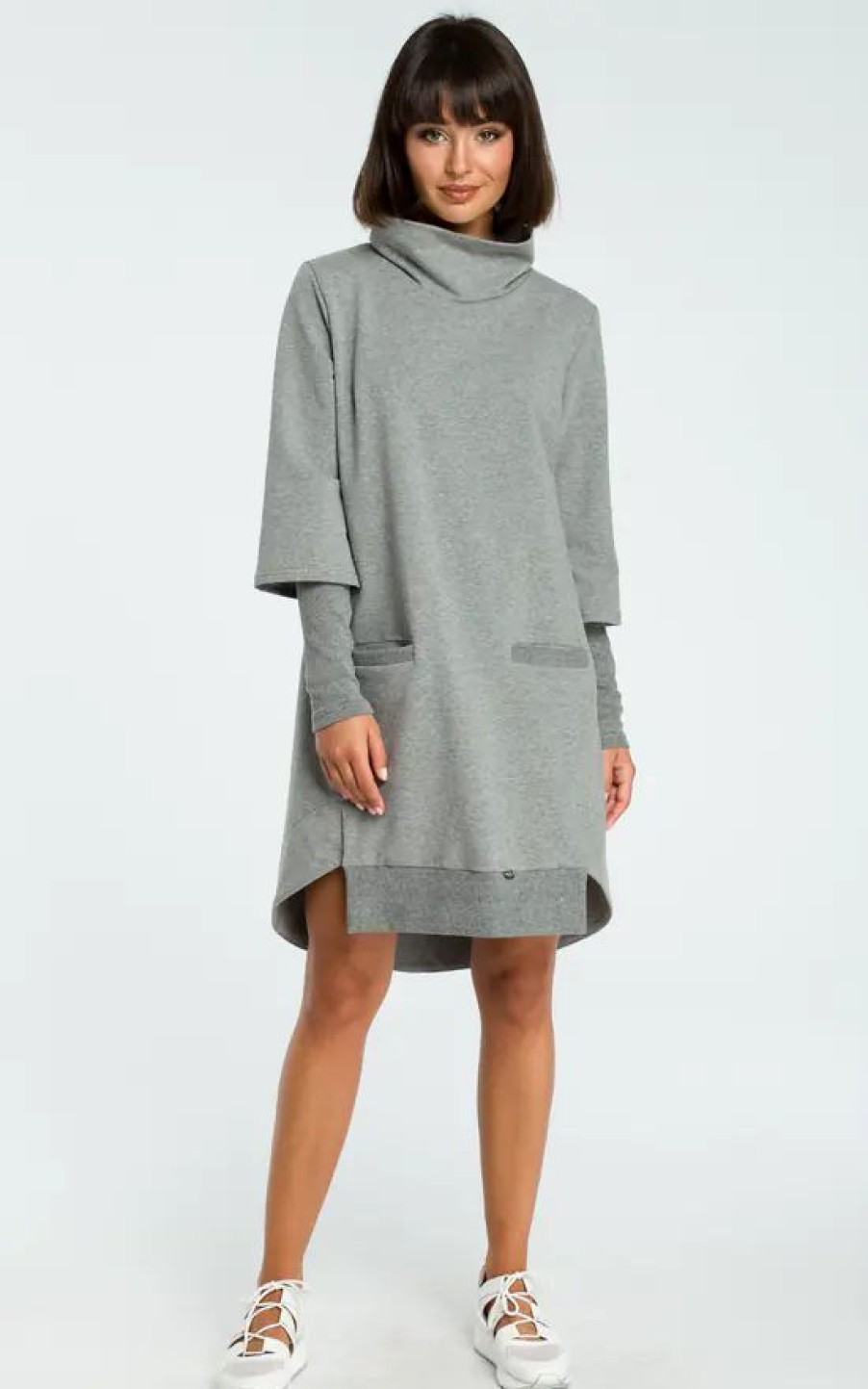 Dresses * | Brand New Moe Grey High Neck Long Sleeve Dress