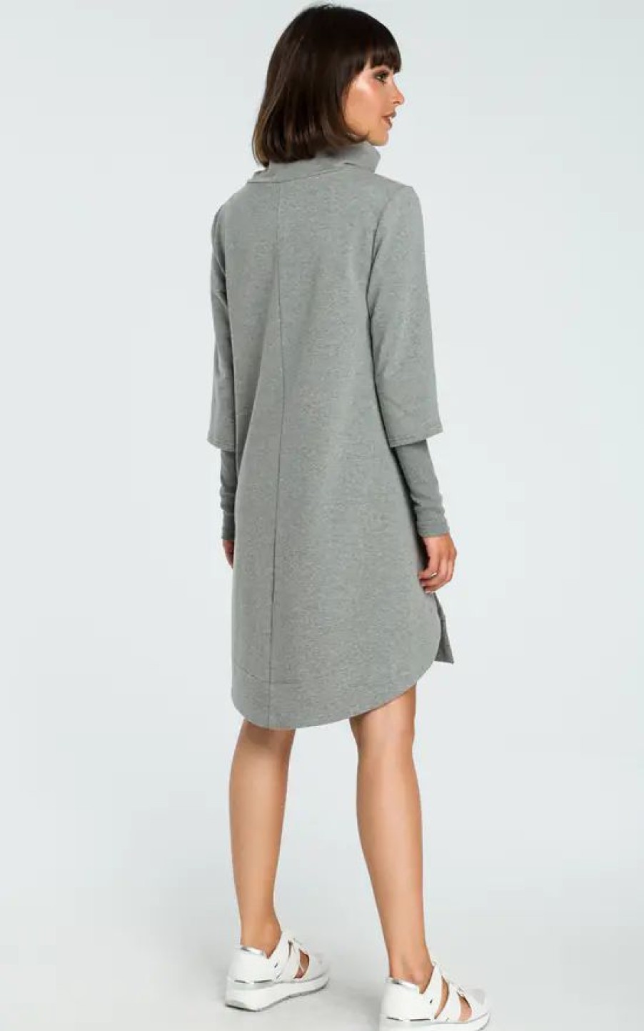 Dresses * | Brand New Moe Grey High Neck Long Sleeve Dress