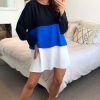 Dresses * | Coupon Hoxton Gal Oversized Crepe Colour Block Dress In Black, Petrol Blue And White