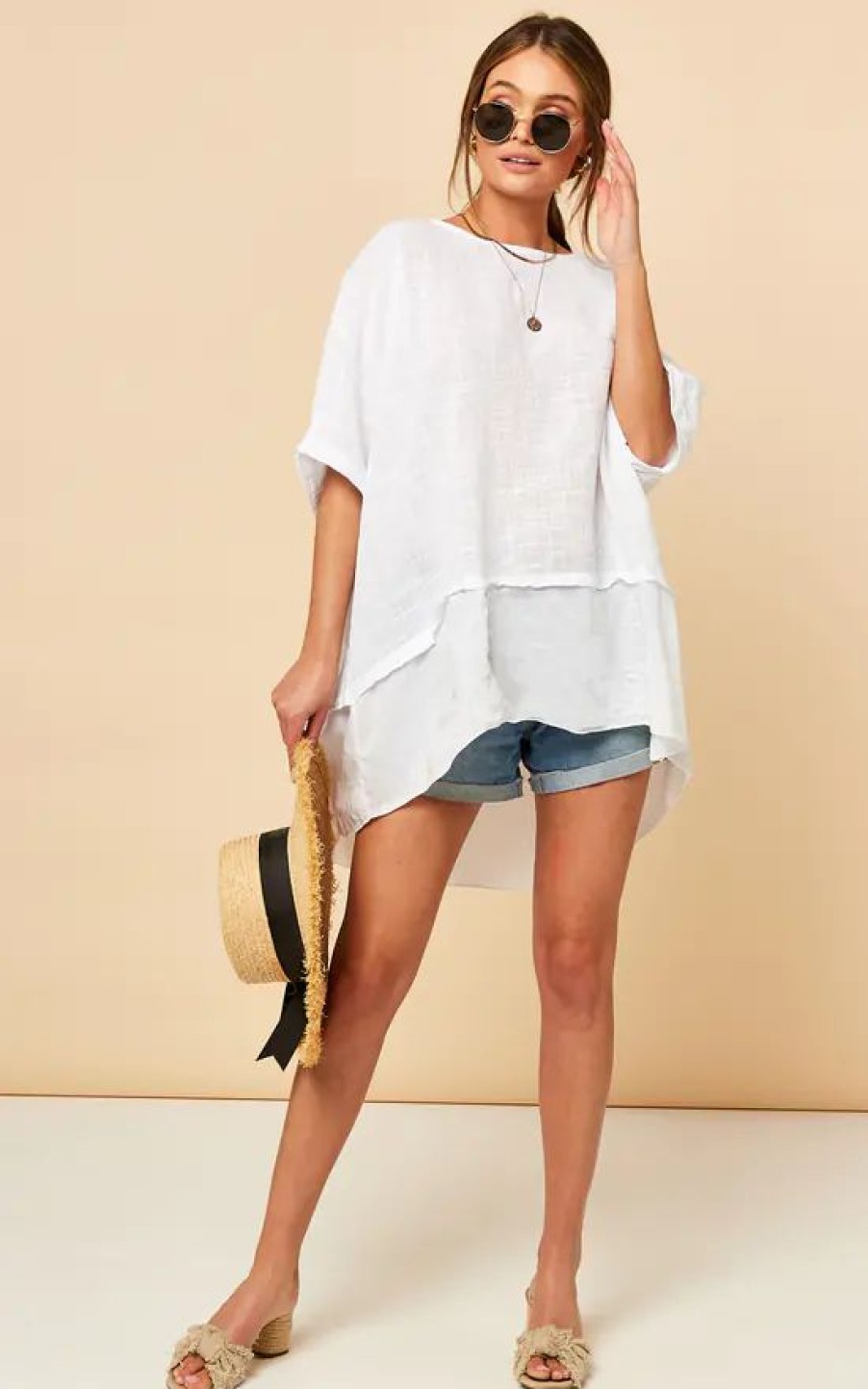 Tops * | Best Pirce Bella And Blue Oversized Top With Contrasting Hem In White