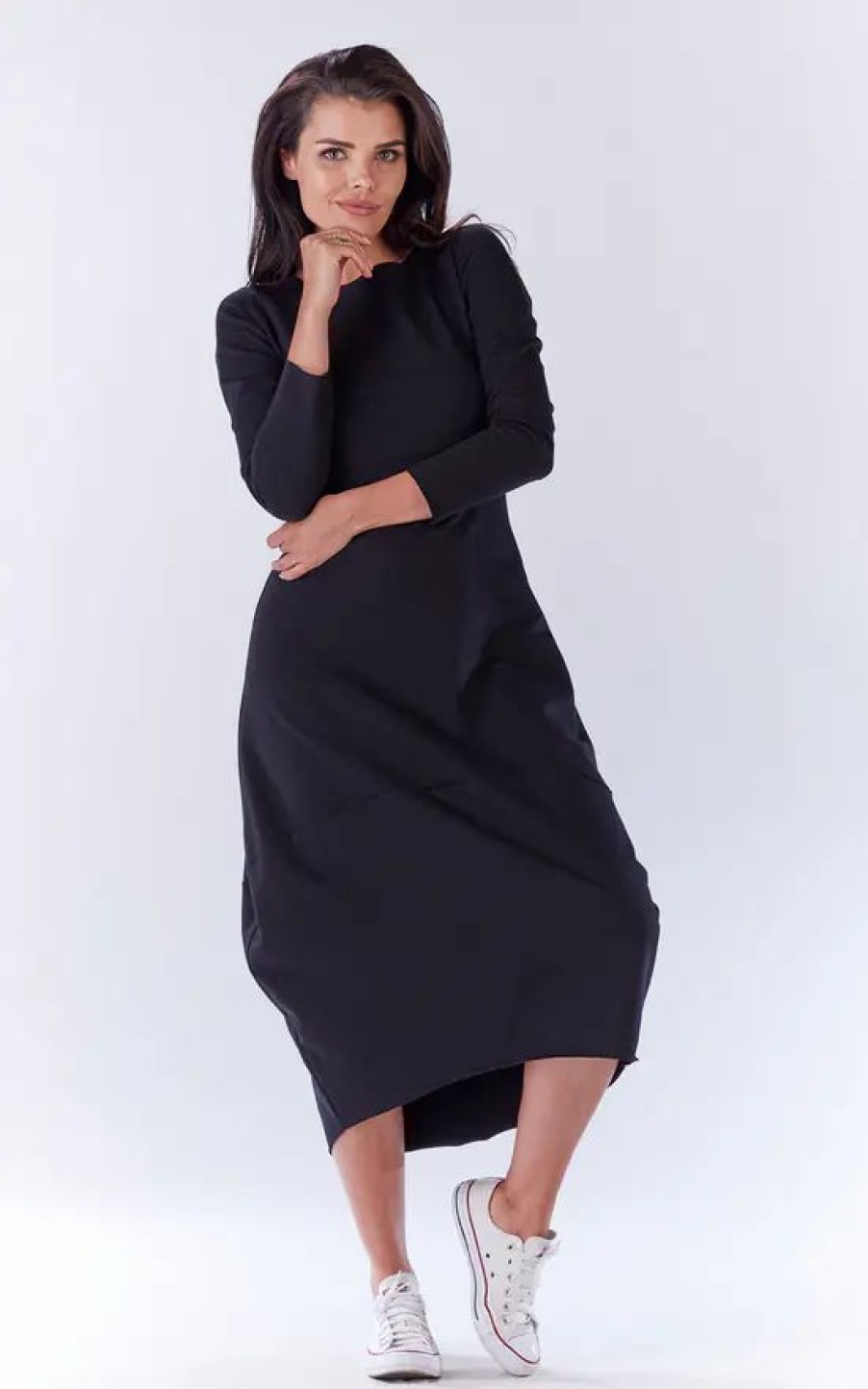 Dresses * | Top 10 Awama Black Loose Midi Dress