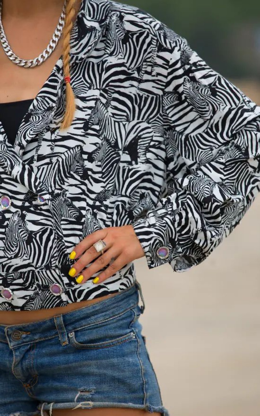 Tops * | Discount Krissyfied Boutique Ruth Zebra Print Cotton Double Breasted Festival Shirt