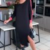 Dresses * | Brand New Hoxton Gal Relaxed Fit Dress With Pink Line In Black