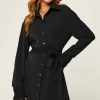 Dresses * | Buy Fs Collection Oversized Rounded Side Split Mini Shirt Dress In Black