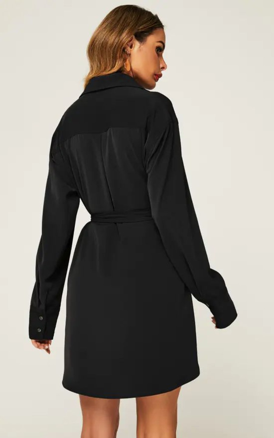 Dresses * | Buy Fs Collection Oversized Rounded Side Split Mini Shirt Dress In Black