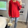 Tops * | Deals Hoxton Gal Long Sleeves Detailed Collar Shirt In Red