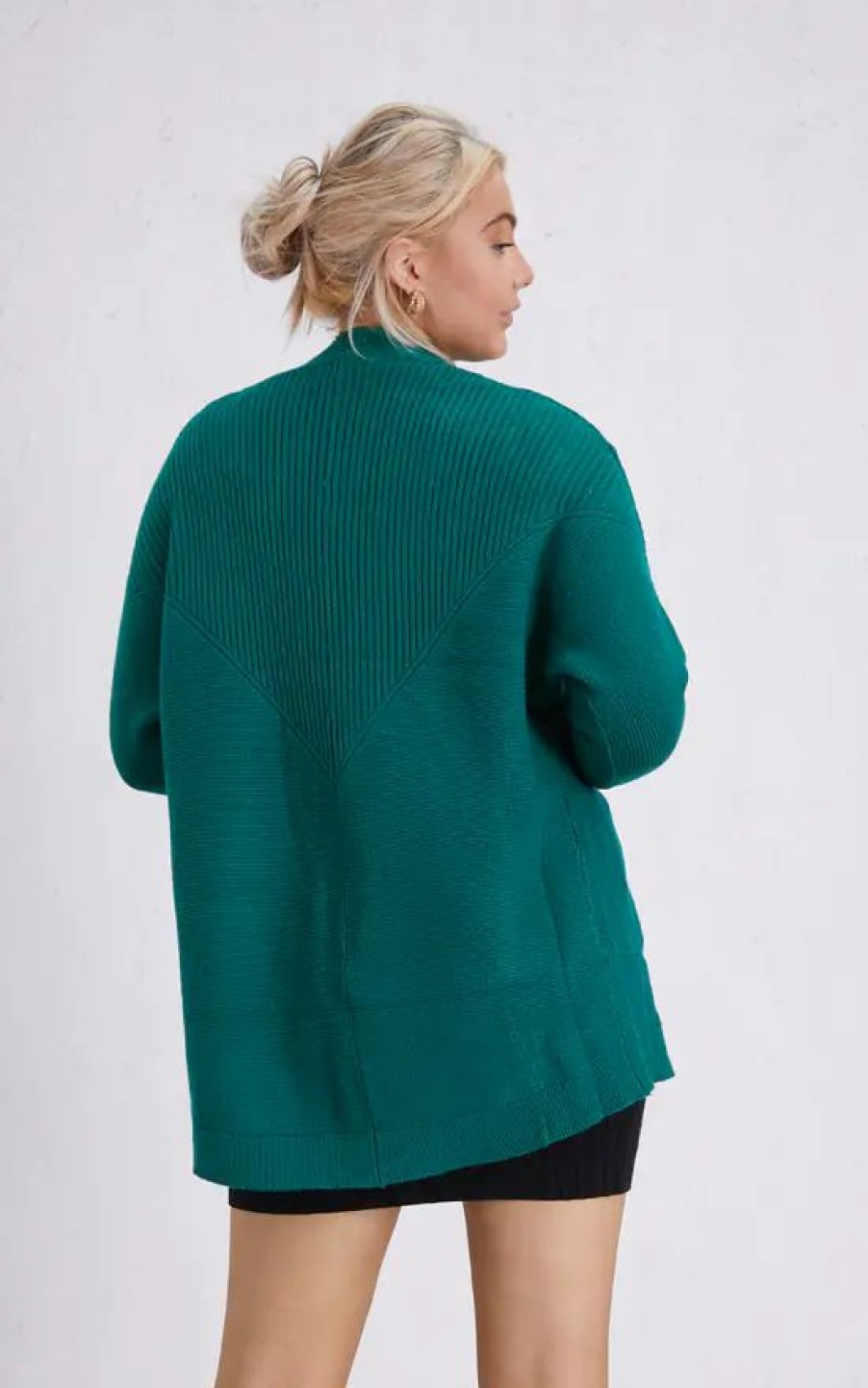 Knitwear * | Outlet Boutique Store Green Long Sleeve Open Front Knited Cardigan One Size Fit (10 To 14)