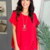 Tops * | Hot Sale Nova Notte Red Short Sleeve Tie Detail Necklace Top Matilda