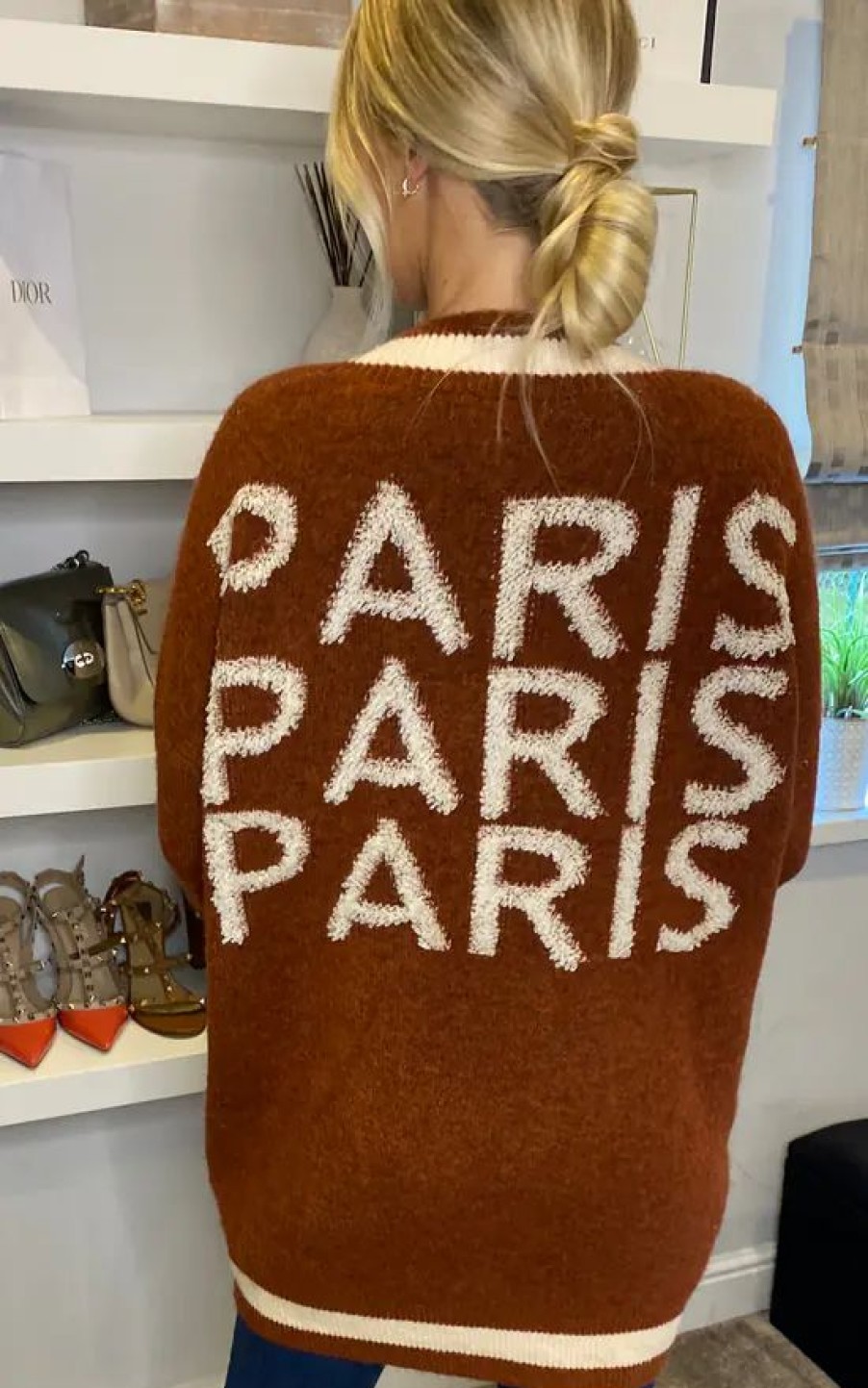 Knitwear * | Best Reviews Of Cy Boutique Oversized Paris Embroidered Cardigan In Brown