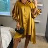 Tops * | Cheapest Cy Boutique Oversized Shirt Dress With Floral Sleeves In Mustard Yellow