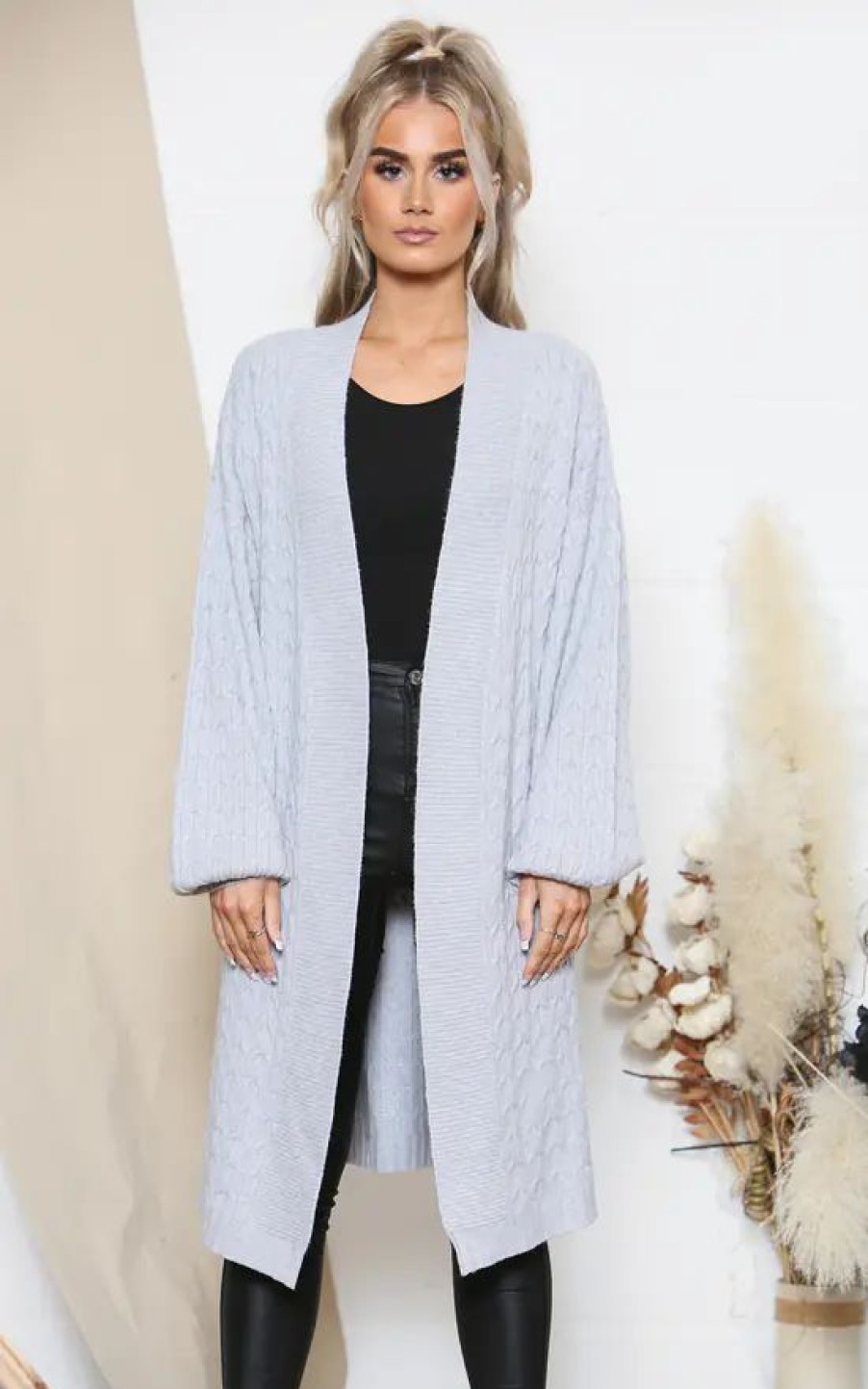 Knitwear * | Best Reviews Of Lucy Sparks Grey Cable Knit Relaxed Cardigan