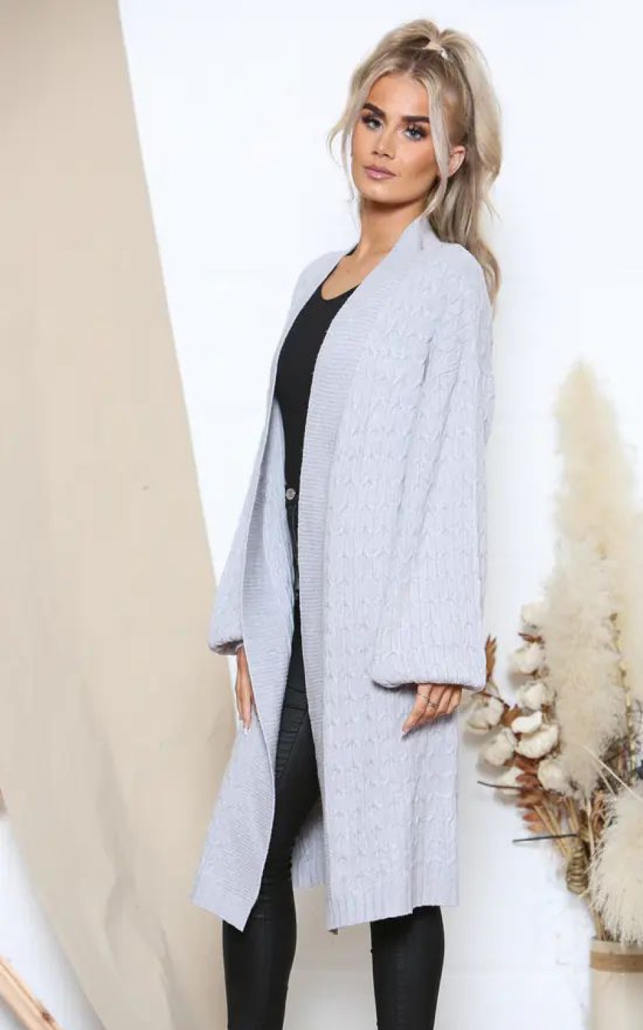 Knitwear * | Best Reviews Of Lucy Sparks Grey Cable Knit Relaxed Cardigan