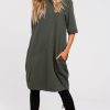 Dresses * | Best Sale Moe Military Green Oversized Sweatshirt Dress With Short Sleeves