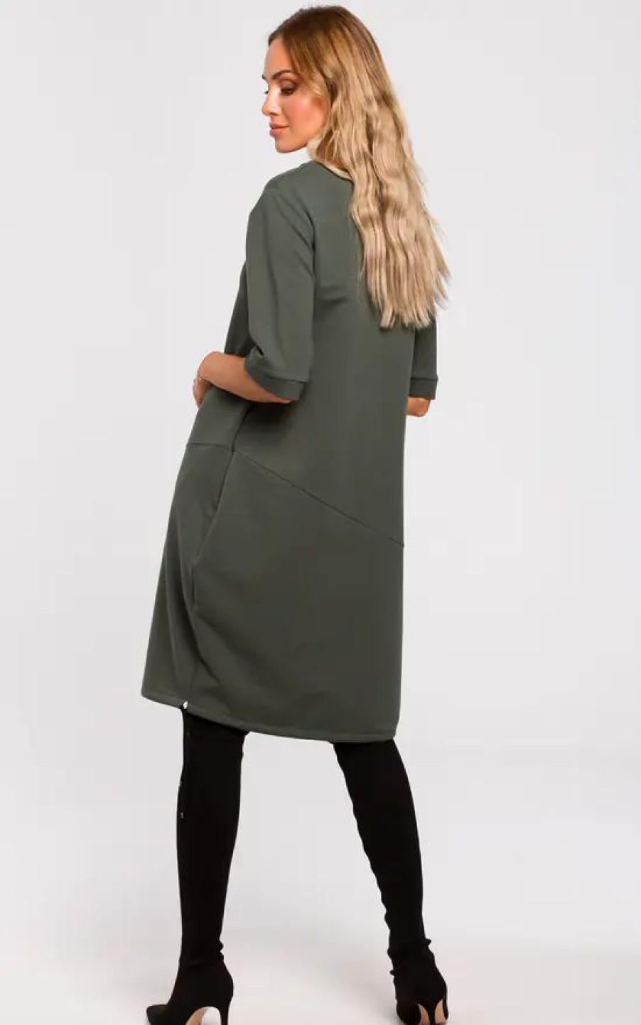 Dresses * | Best Sale Moe Military Green Oversized Sweatshirt Dress With Short Sleeves