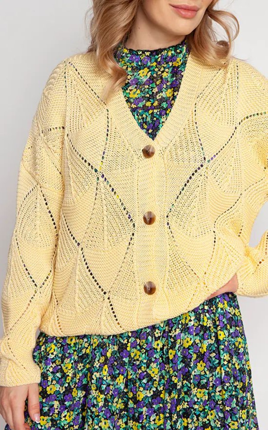 Knitwear * | New Mkm Knitwear Design Loose Spring Cardigan In Yellow