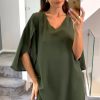 Dresses * | Promo Hoxton Gal Oversized V Neck Tunic With Split Sleeves In Khaki