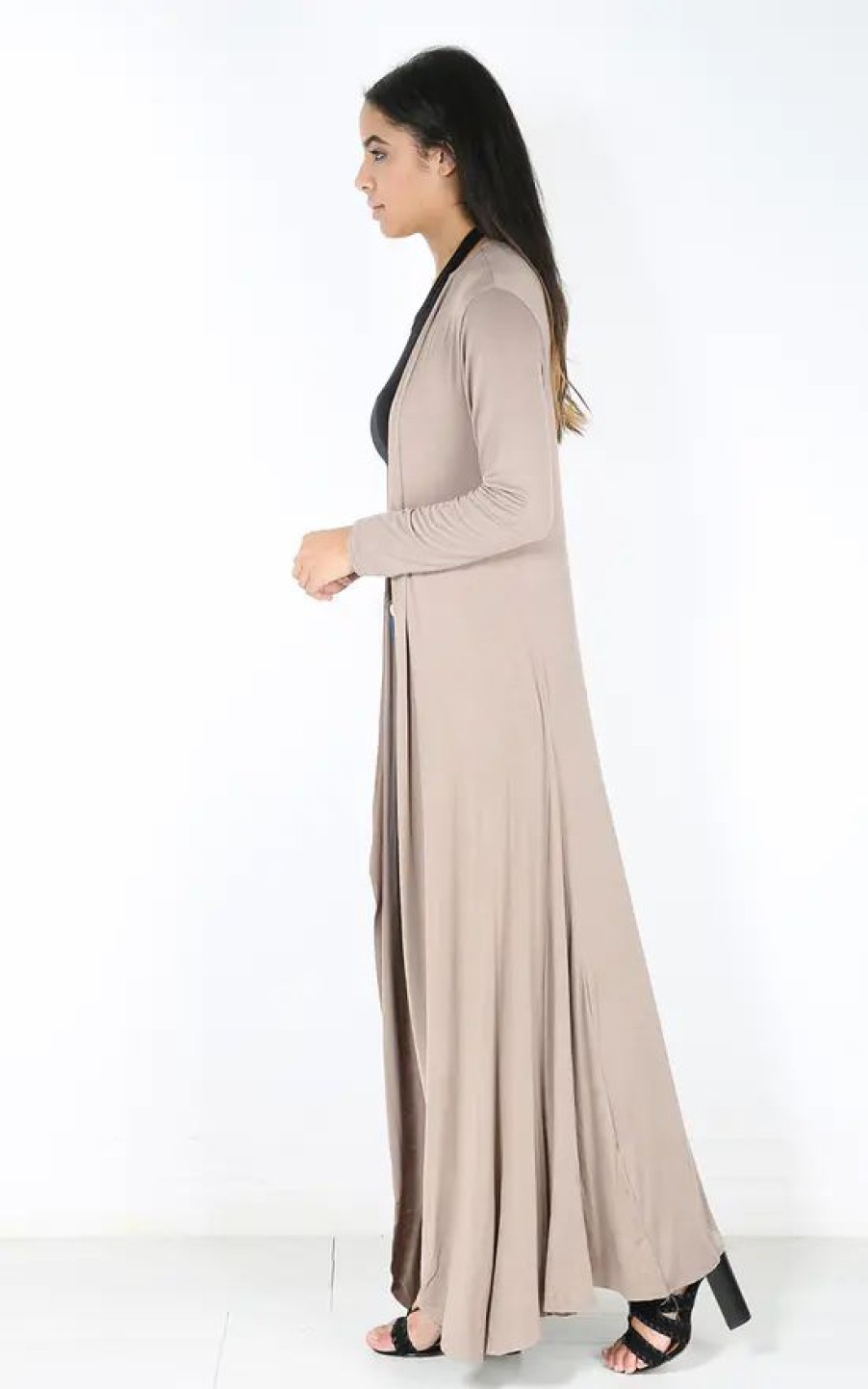 Knitwear * | Budget Oops Fashion Long Waterfall Cardigan In Mocha Brown