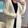 Knitwear * | Hot Sale Cy Boutique Cable Knit Design Wool Blended Long Oversized Cardigan In White