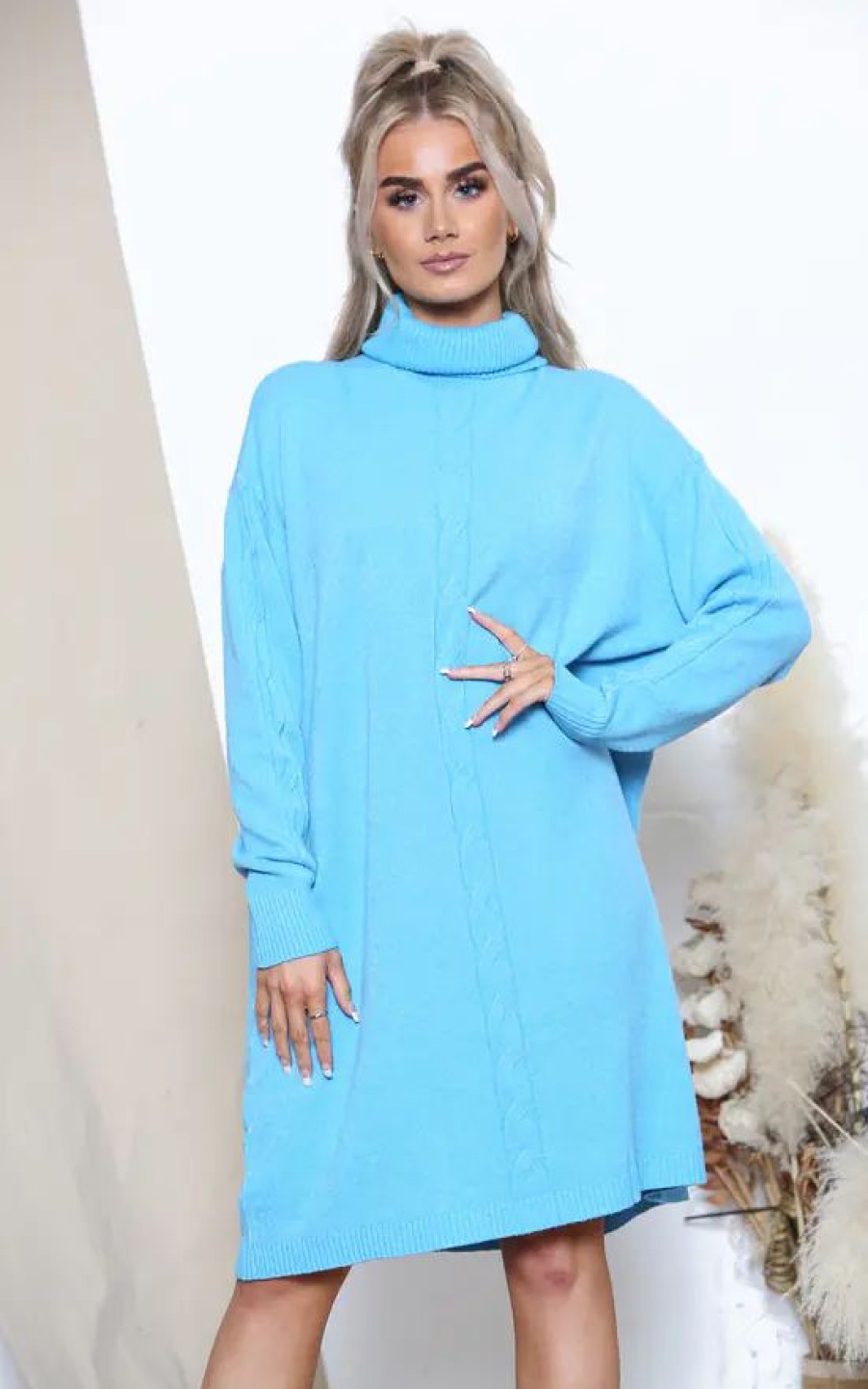 Dresses * | Best Deal Lucy Sparks Sky Blue Long Sleeve Turtle Neck Dress