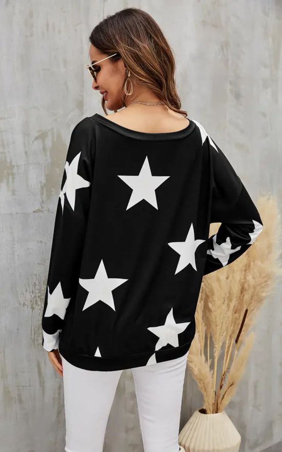 Tops * | Flash Sale Fs Collection Oversized Star Print Top In Black