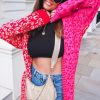 Knitwear * | Budget Girl In Mind Quinn Mixed Print Long Cardigan Red/Pink