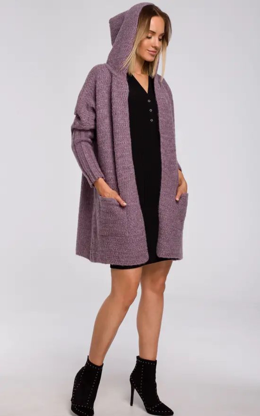 Knitwear * | Best Sale Moe Comfortable Chunky Knit Hooded Cardigan In Violet