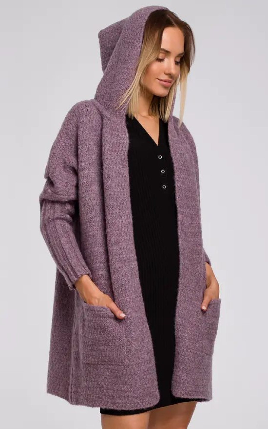 Knitwear * | Best Sale Moe Comfortable Chunky Knit Hooded Cardigan In Violet