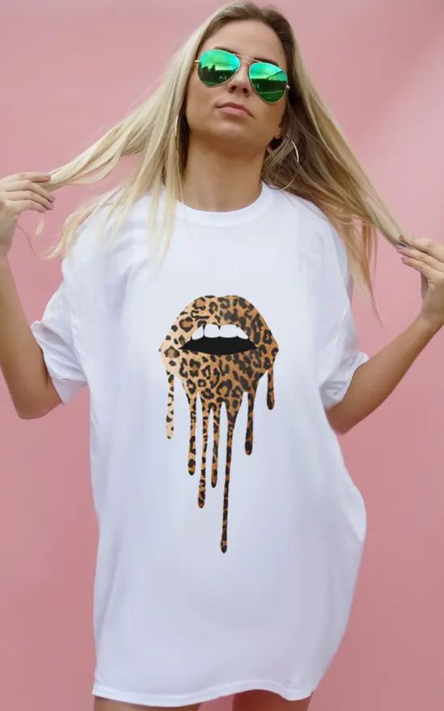 Tops * | Wholesale Sade Farrell Leopard Lip Drip Tee