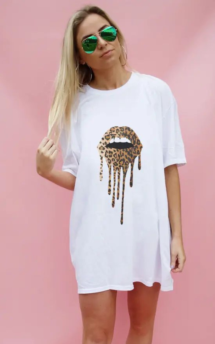 Tops * | Wholesale Sade Farrell Leopard Lip Drip Tee