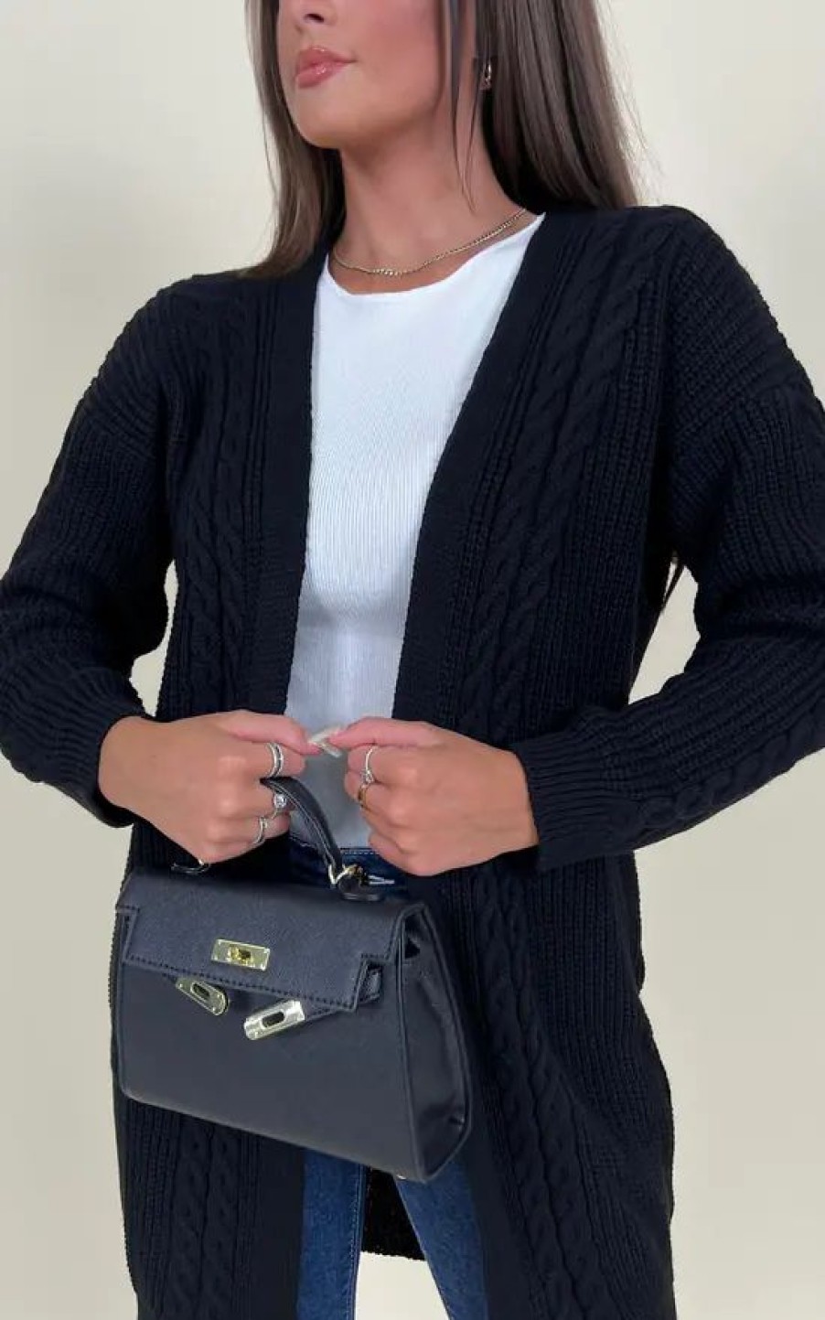 Knitwear * | Outlet Girl In Mind Natalie Long Sleeve Cardigan Black