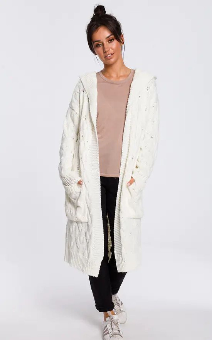 Knitwear * | Best Reviews Of Moe Long Cable Knit Cardigan In White