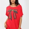 Tops * | Best Pirce Oops Fashion Red Batwing Oversized Tshirt With Graphic Print Bow