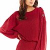 Dresses * | Promo Awama Claret Red Long Sleeve Rib Knit Top