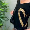 Tops * | Best Reviews Of Save The People Black Oversized T Shirt With Leopard Print Heart Graphic