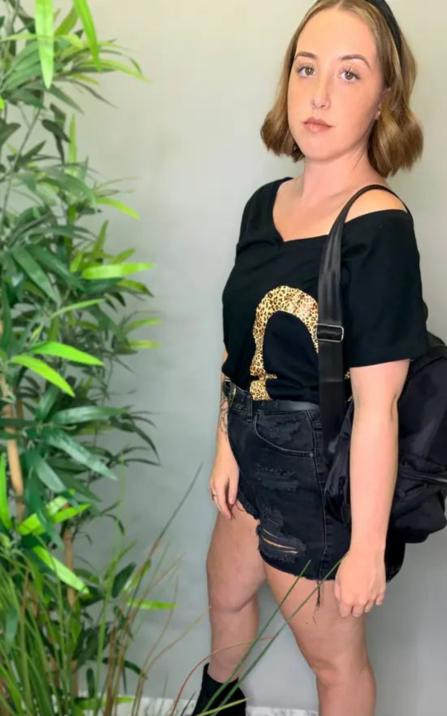 Tops * | Best Reviews Of Save The People Black Oversized T Shirt With Leopard Print Heart Graphic