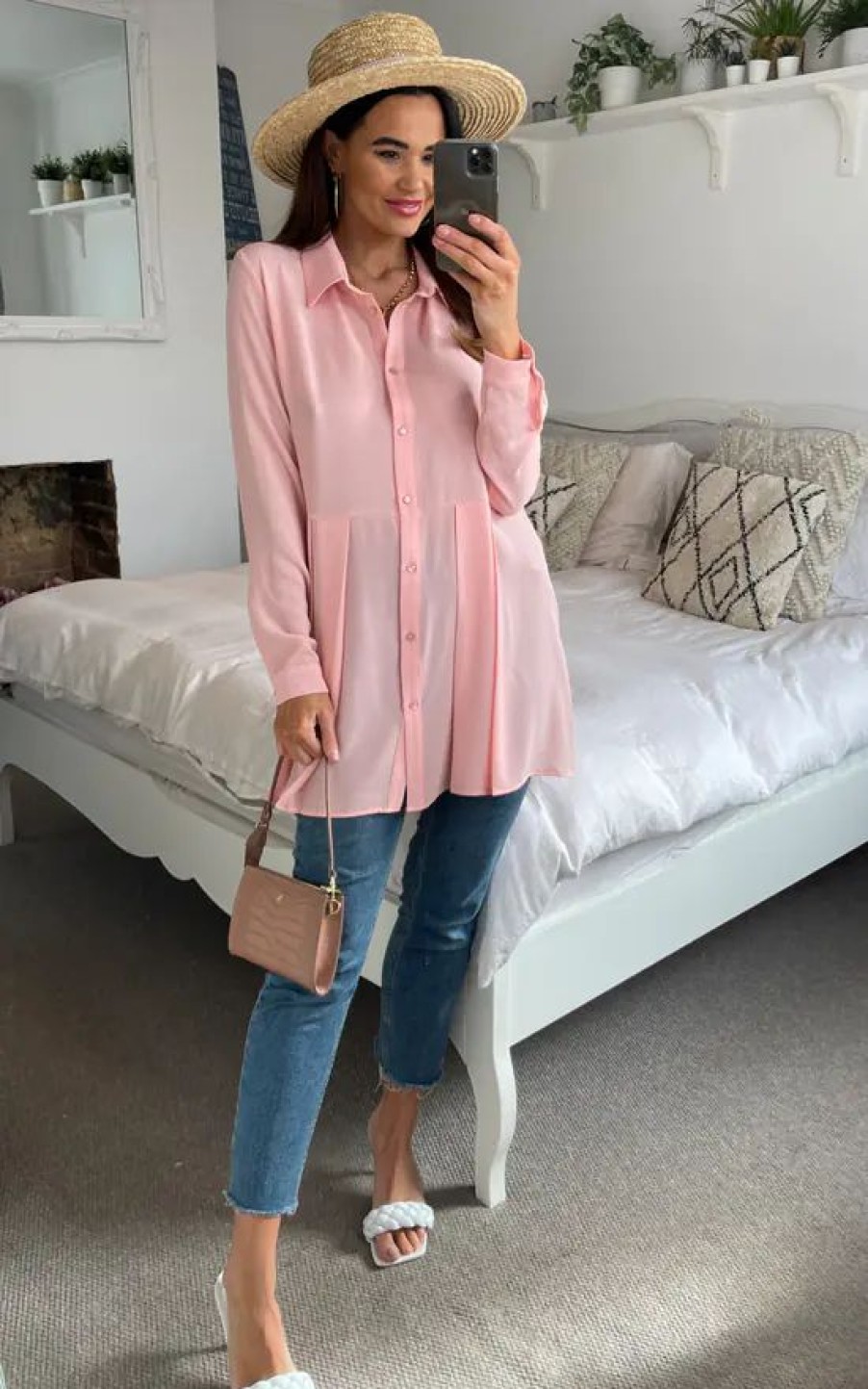 Tops * | Deals Hoxton Gal Oversized Long Sleeves Pleated Shirt In Pink