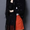 Knitwear * | Brand New Fs Collection Black Wool Blend Sequin Tassel Detail Wrap Shawls