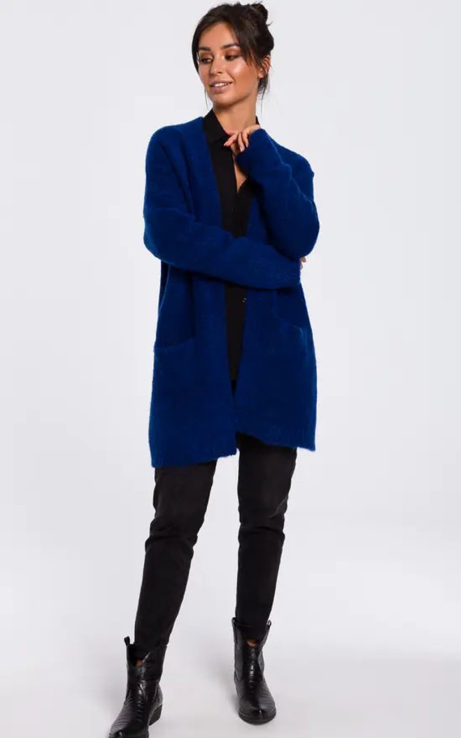 Knitwear * | Best Reviews Of Moe Soft Knit Long Cardigan With Pockets In Blue