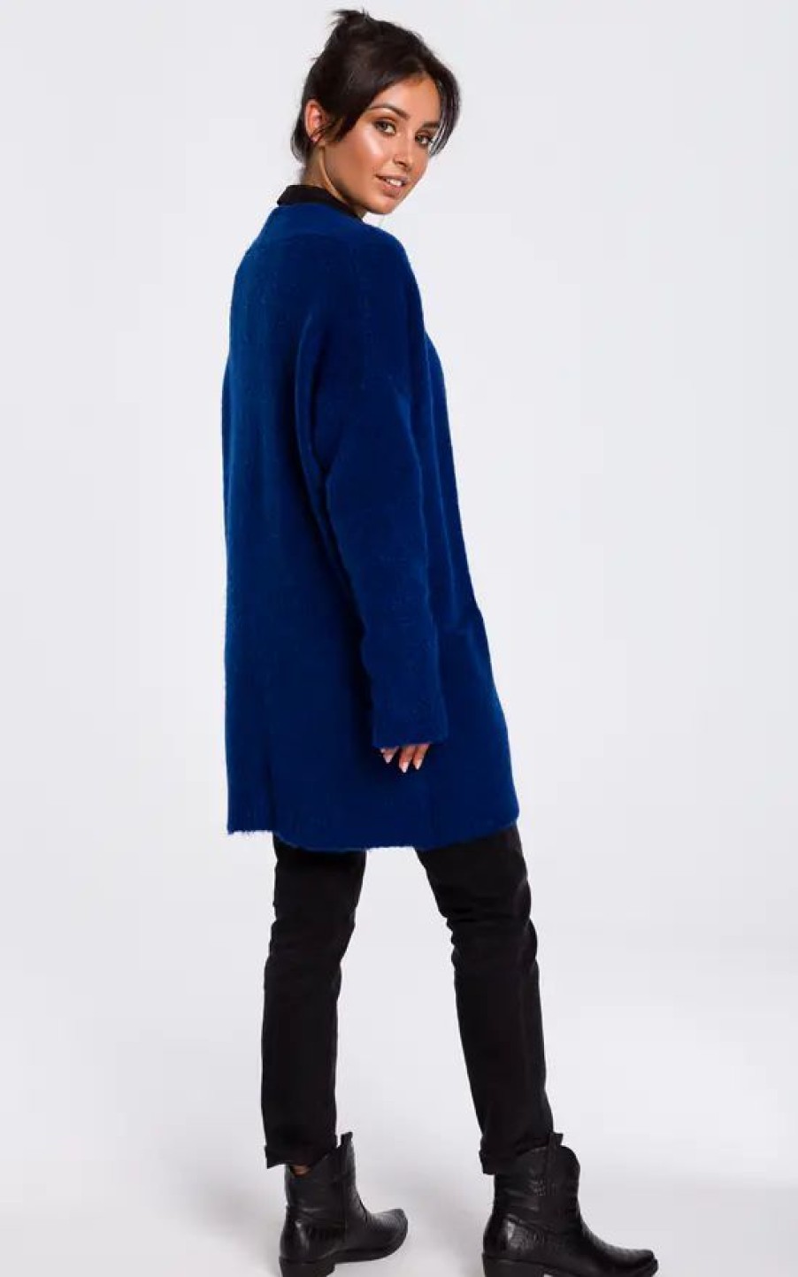 Knitwear * | Best Reviews Of Moe Soft Knit Long Cardigan With Pockets In Blue