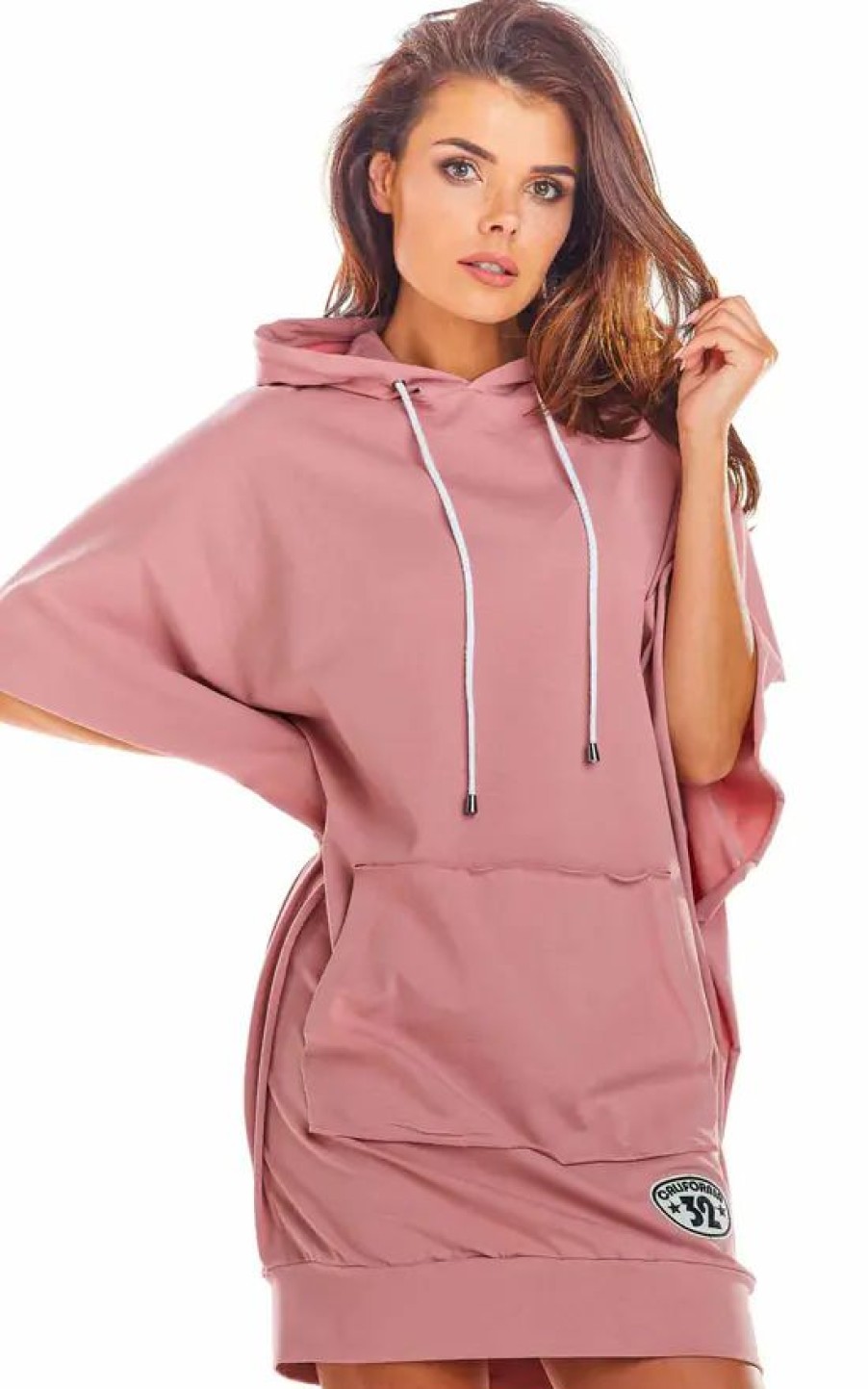 Dresses * | Top 10 Awama Hooded Oversized Mini Dress In Pink