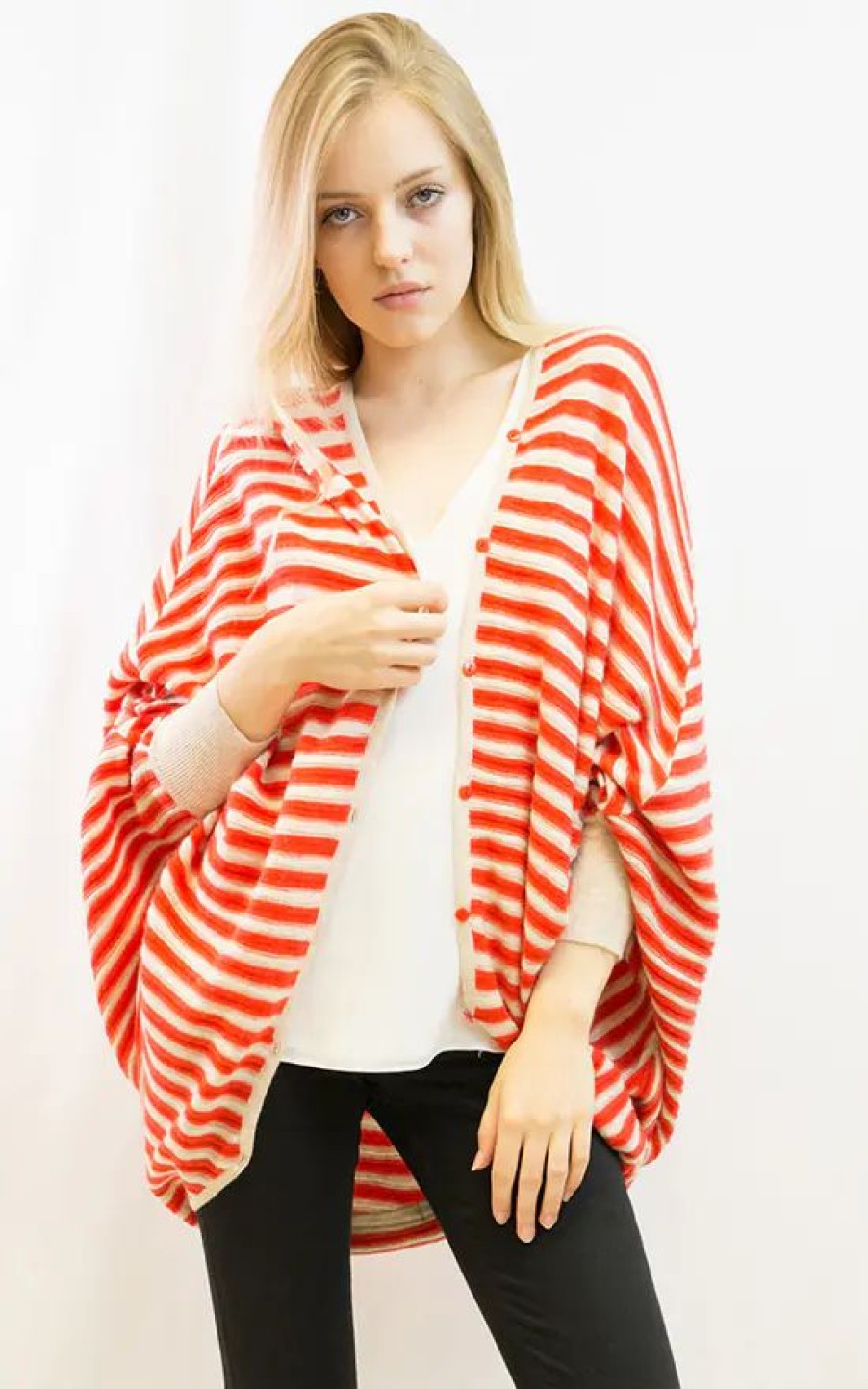 Knitwear * | Wholesale Cy Boutique Batwing Cardigan In Red And White Stripe