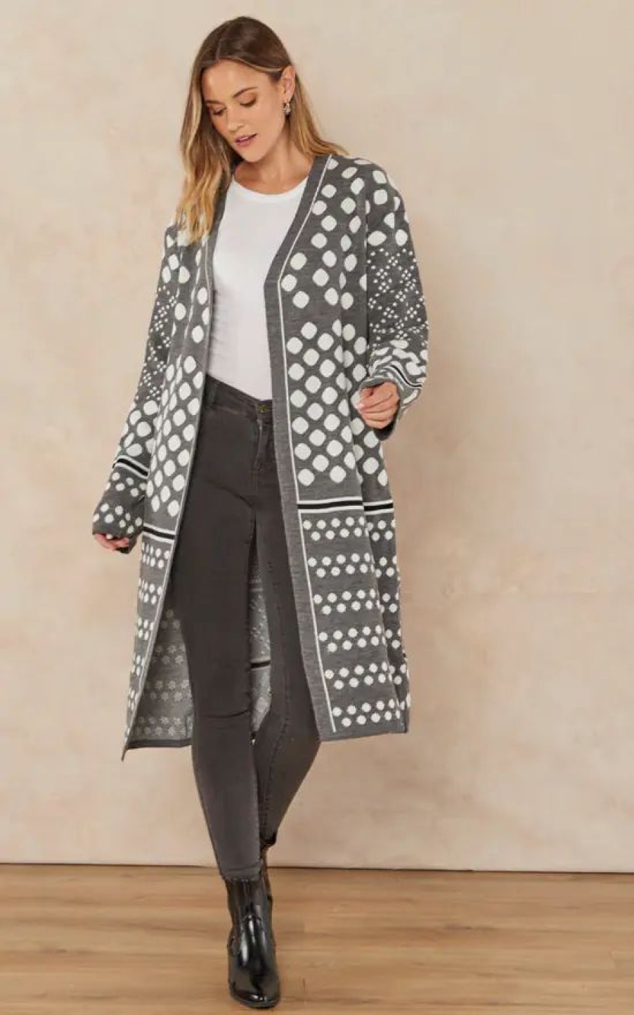 Knitwear * | Best Deal Jenerique Longline Polka Dot Grey Cardigan