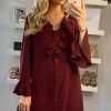 Dresses * | Best Pirce Hoxton Gal Oversized Frilled Shirt Dress In Burgundy