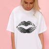 Tops * | Coupon Sade Farrell Black And White Leopard Lip Graphic Tshirt