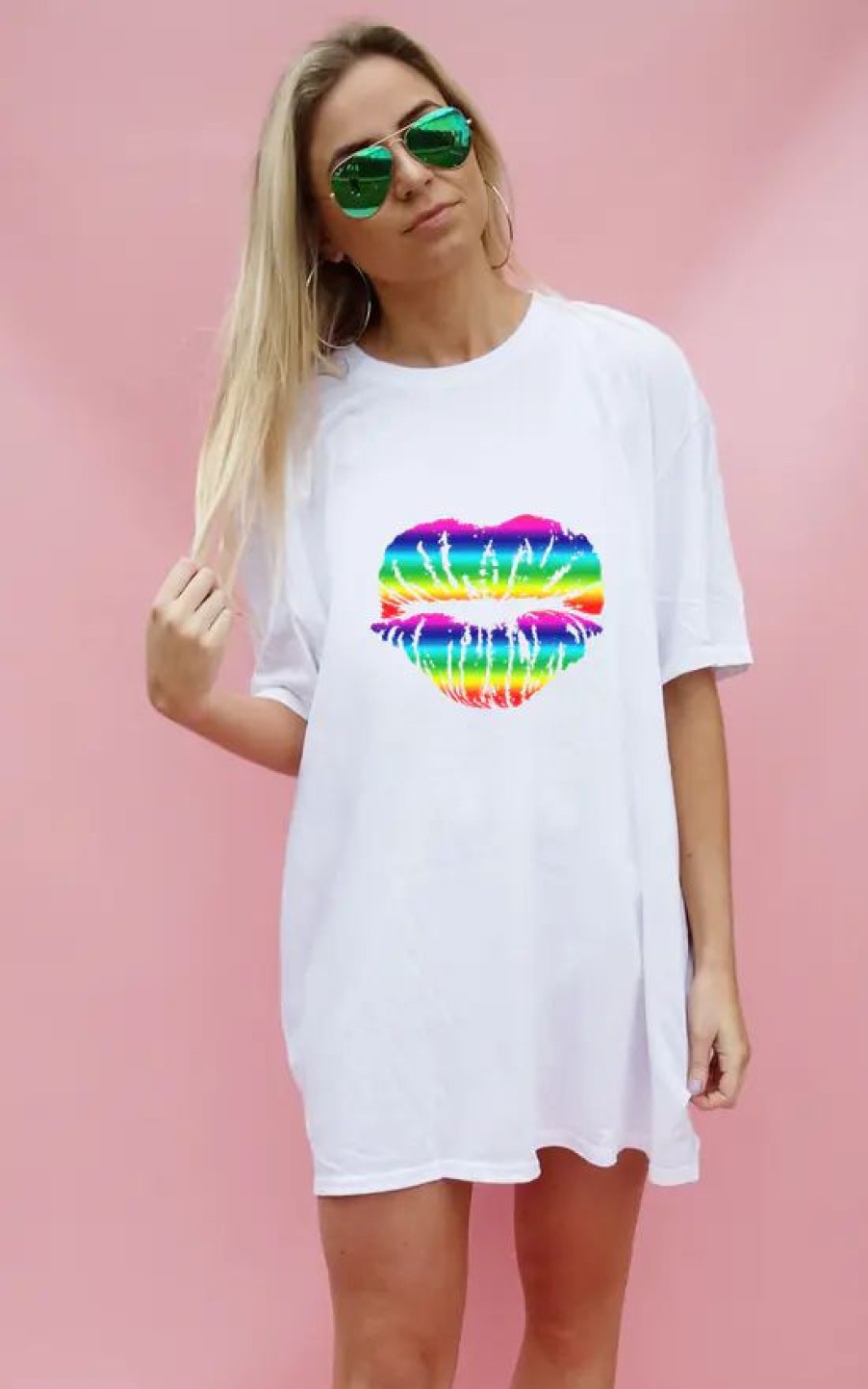 Tops * | Outlet Sade Farrell Pride Rainbow Kiss Oversize Tee