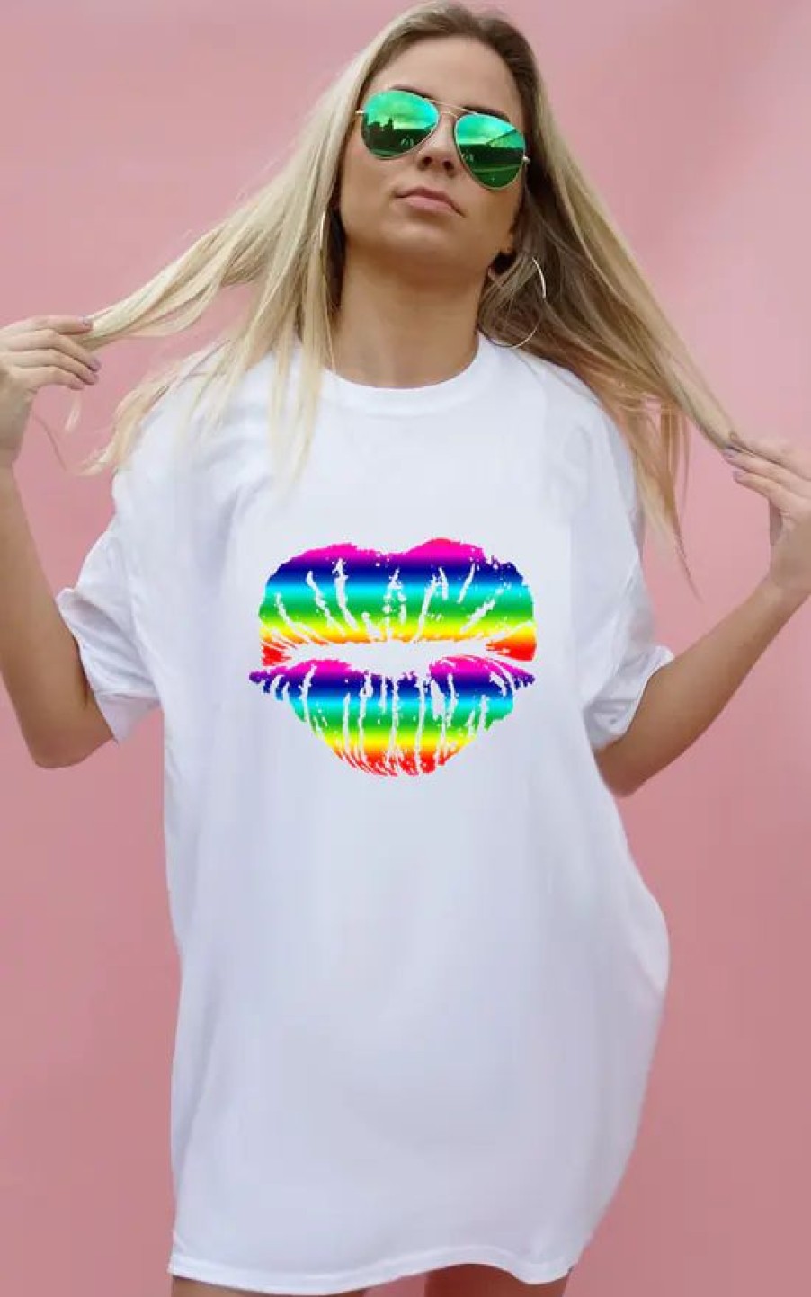 Tops * | Outlet Sade Farrell Pride Rainbow Kiss Oversize Tee