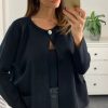 Knitwear * | Cheap Malissa J Collection Rib Knit Cardigan With Jewel Button In Black