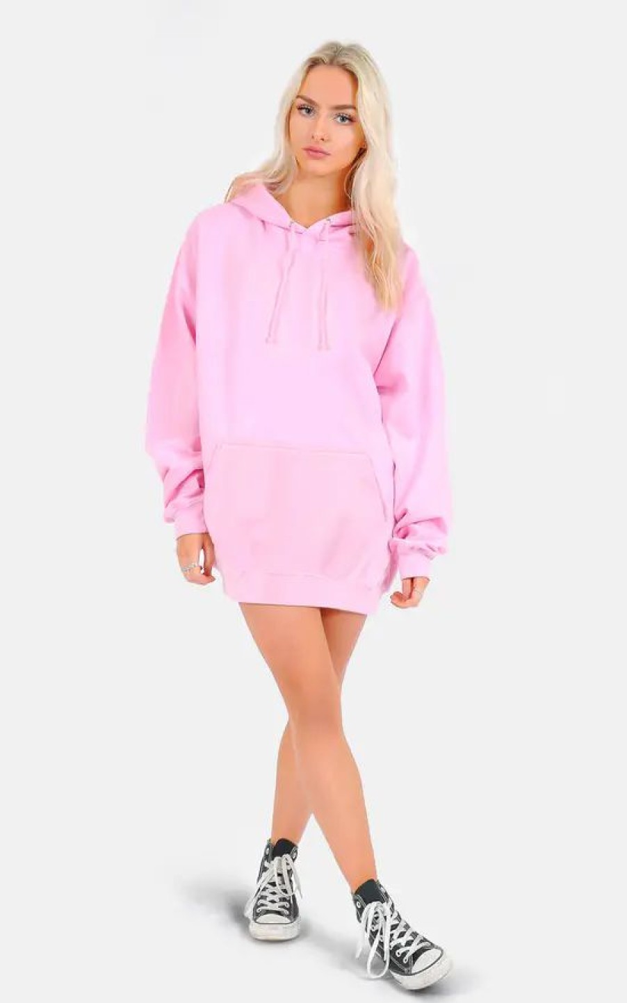 Sweaters & Hoodies * | Best Deal The Left Bank Baby Pink Cosy Warm Oversized Hoodie Jumper Dress