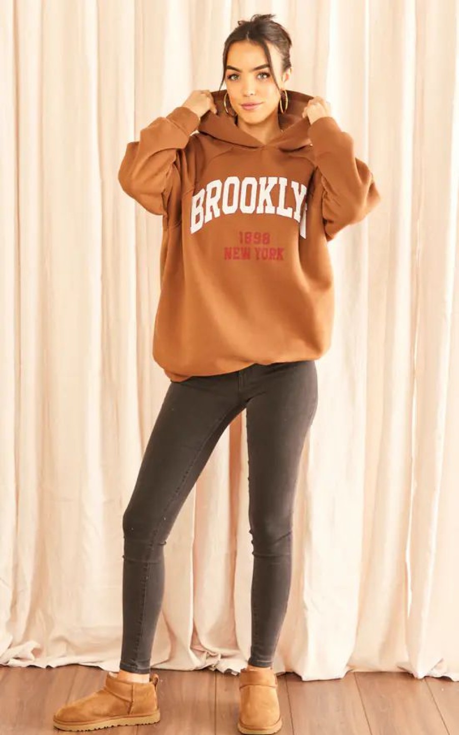 Sweaters & Hoodies * | Budget Gini London Brooklyn Oversized Hooded Jumper Sweatshirt In Brown